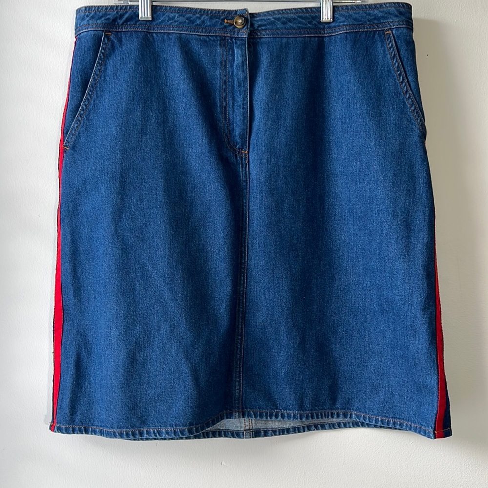 BODEN || Blue Denim Midi Skirt with Stripes on Side. Sz. 14R - Picture 4 of 9